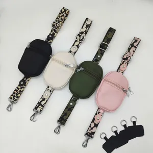Leopard Camo Print Mobile Phone Crossbody Lanyard Adjustable Wide Strap Universal Phone Neck Strap With Zipper Pouch