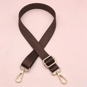 Verstelbare bruine nylon tasriem 2.5 cm brede vervangende schouderriem met gouden hardware details