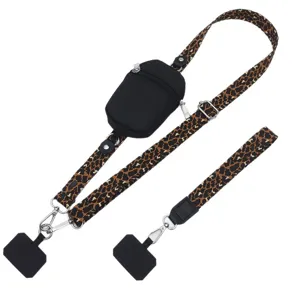 Leopard camouflage print phone crossbody strap with zipper pouch adjustable wide strap