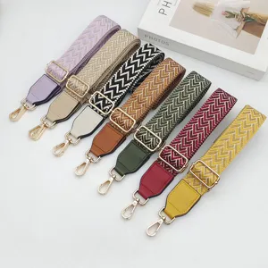 Wide Woven Bag Strap Replacement Adjustable Crossbody Shoulder Strap Colorful Wave Pattern PU Leather Purse Strap