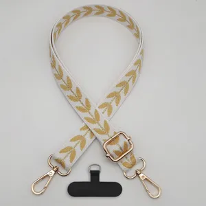 Tracolla per telefono in tessuto regolabile con ricamo di grano e fibbie metalliche, universale.