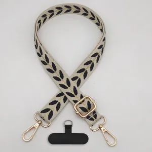Tracolla regolabile per telefono con ricamo di grano vintage e linguetta universale.