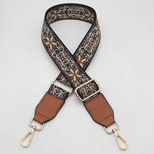 Retro ethnic embroidery wide shoulder strap, adjustable crossbody replacement bag strap accessory.