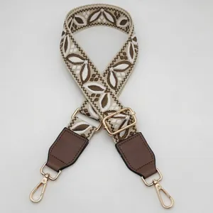 Tracolla di ricambio larga in jacquard regolabile con pelle PU e minuteria metallica dorata.