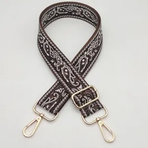 Correa de bolso de lona ancha ajustable de 3,8 cm marrón con diseño de cachemira