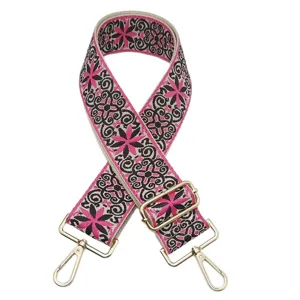 Ethnic style embroidered wide bag strap, adjustable replacement shoulder strap for crossbody bags.