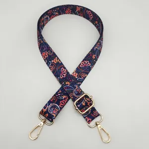Correa de repuesto para bolso con motivo floral étnico y herrajes dorados, 2,5 cm.