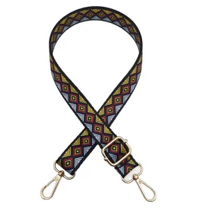 Retro ethnischer geometrischer Druck breiter Crossbody Handy-Gurt mit Metall Schnalle.
