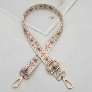 Correa de bolso tejida de estilo étnico con herrajes dorados, correa ajustable ancha.