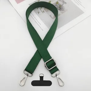 Correa de hombro ajustable de color verde oscuro liso para bolso y telefono movil.