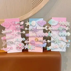 Cute children hair clips set pearl starfish shell design sweet hair accessories for girls.