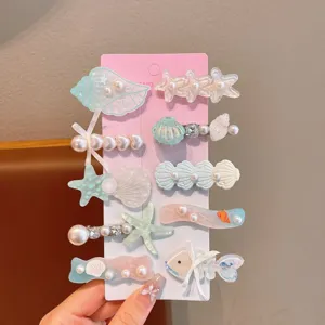 Children mermaid hair clips set cute pearl starfish shell side clips for girls hair accessories