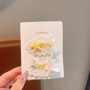 Sweet lace hair clips set with cute starfish and floral designs for daily wear and styling details.