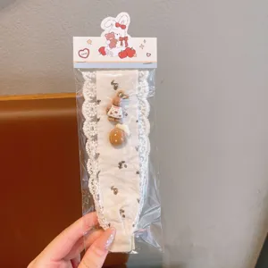 Charming lace wide headband detail, featuring sweet bunny decor and neat packaging.