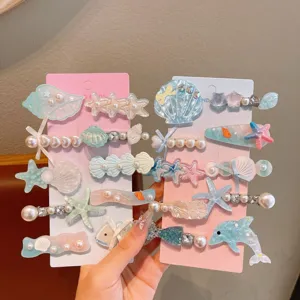 Ocean theme children hair clips set pearl starfish shell hairpins cute girls hair accessories