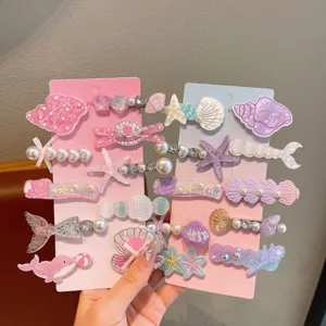 Children mermaid pearl hair clips cute shell hairpin sweet cute hair accessories set for girls toddler
