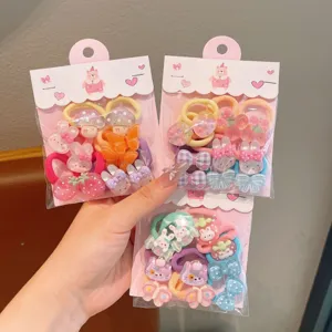 Cute cartoon children hair ties set with cute resin bows and elastic bands for baby girls