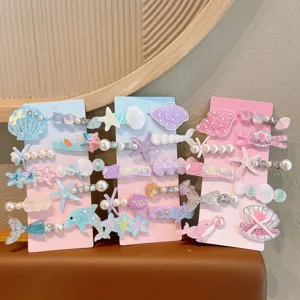 Children ocean theme hair clips set with mermaid star shell pearl design for girls hair accessories.