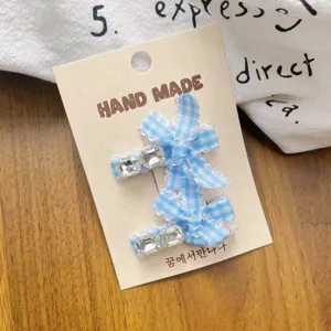 Horquillas de lazo de pedrería de cuadros azules accesorios de pelo dulces bonitos uso diario