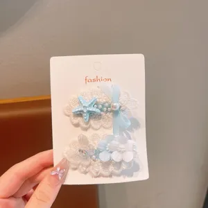 Cute blue starfish lace bow hair clips for women sweet side hair clip hair accessories
