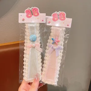 Kids cute hair magic sticker fringe bangs holder with lace and cute resin bow decorations.