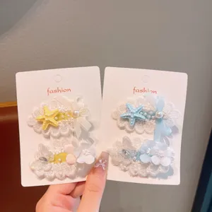 Sweet bow lace hair clip set, cute starfish side clip and bangs pin for women and girls.