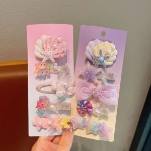 Kinder Ozean Muschel Meerjungfrau Haarklammern Set, glitzernde Seestern Haarnadeln.