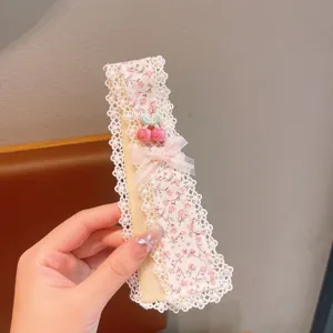 Children floral lace bangs sticker cute hair accessory for girls sweet pastoral style.