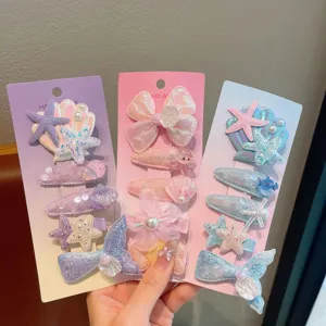 Kids Mermaid Shell Hair Clips Set Cute Glitter Starfish Hairpins Girls Hair Accessories