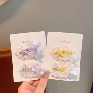 Sweet lace hair clips set with starfish and bow design, perfect cute hair accessories for daily wear.