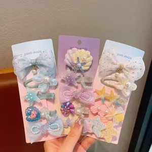 Süßes Kinder Meerjungfrau Muschel Haarspangen Set, Perlen Strass Schleifen Haarschmuck Mädchen.