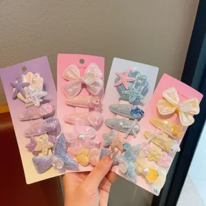 Kids mermaid hair clips set cute seashell starfish hairpins glitter bows sweet accessories