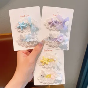 Sweet lace starfish hair clips set cute bow side clips for women daily hair styling