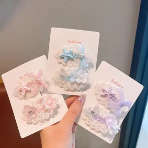 Sweet lace hair clips set with bow, starfish and butterfly details for women daily wear