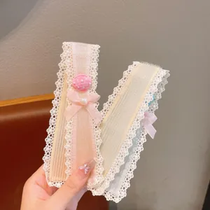 Cute lace bangs hair patch detail with sweet bow and shell decor, perfect daily kids hair accessory