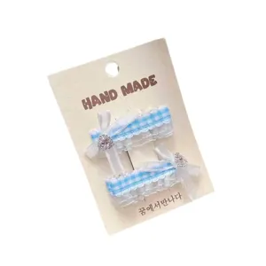 Pinza de pelo lazo estrás cuadros azul dulce bonito accesorio flequillo moda nueva