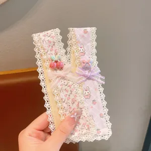 Sweet lace floral hair fringe pads cute bow rabbit hair styling patch for women girls