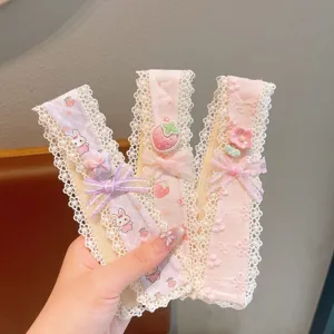 Cute floral lace fringe hair stickers for kids, sweet pastoral style bang pads with bows.