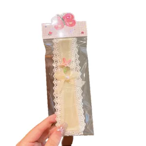 Kids sweet lace hair bang sticker cute pearl fringe holder girl hair styling accessory
