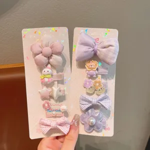 Joli ensemble de pinces à cheveux dessin animé nœud à carreaux accessoires pour enfants