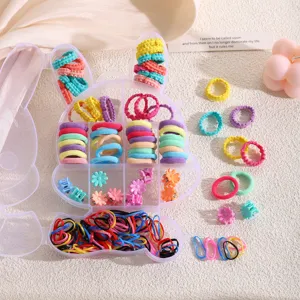 Kids hair ties set cute rabbit storage box colorful elastic rubber bands hair accessories