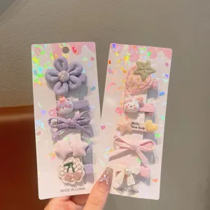 Cute children hair clip set details, colorful bow flower and animal styles for girls hair.