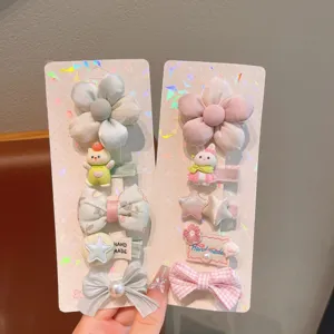 Joli ensemble de pinces à cheveux dessin animé pour enfants nœud fleur en tissu pince latérale