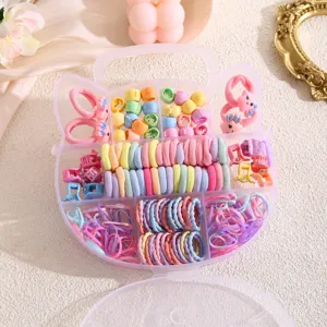 Children hair tie set cute cat ear storage box colorful mini rubber bands small claw clips