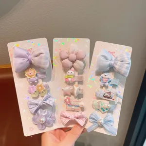 Mignon dessin animé enfants pinces à cheveux set nœud carreaux accessoires cheveux