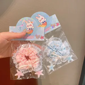 Korean lace hair scrunchies cute pearl star hair ties sweet hair accessories for girls