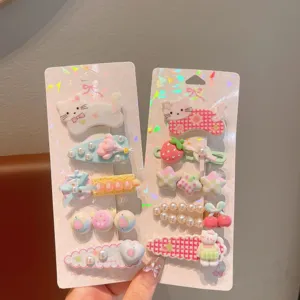 Set di mollette per capelli gatto fragola carine fermagli becco d'anatra per bambine