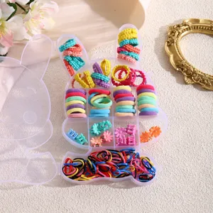 Kids hair tie set in cute bunny storage box colorful elastic rubber bands for daily styling