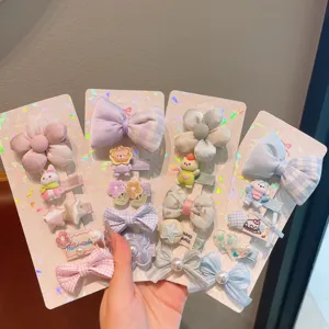 Joli ensemble de pinces à cheveux dessin animé pour enfants, nœud et fleurs pour filles.