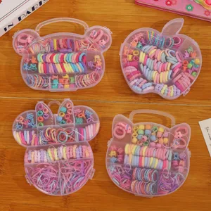 Kids hair ties set clear storage box cute rubber bands elastic hair accessories for girls